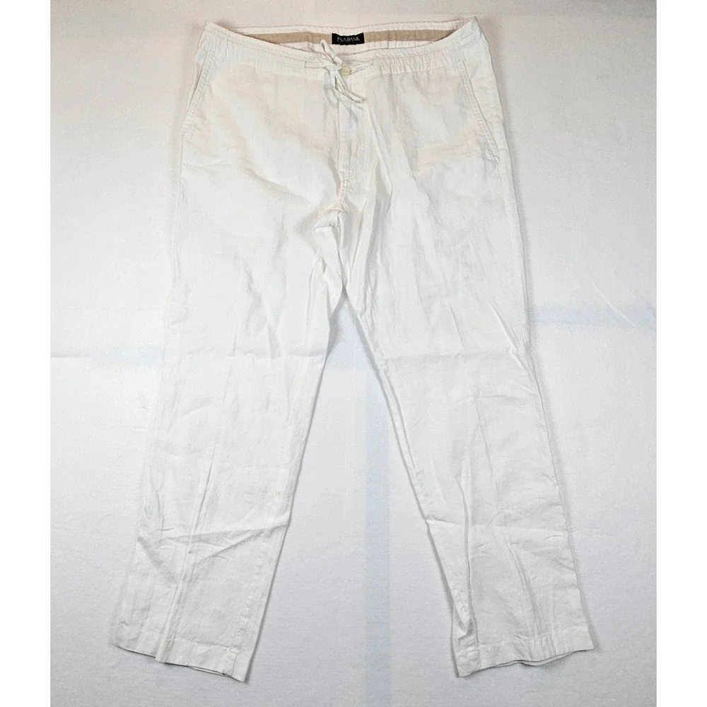 Jos. A. Bank Mens 36x30 White Linen Tailored Fit Drawstring Pants Summer Beach